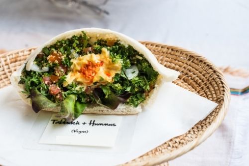 Vegan Lebanese Food, Tabbouleh and Hummus Pita