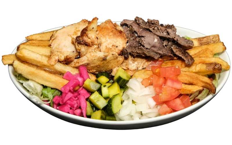 Basha's Shawarma - mixed-Mediterranean-fries-chicken-shawarma-beef-shawarma