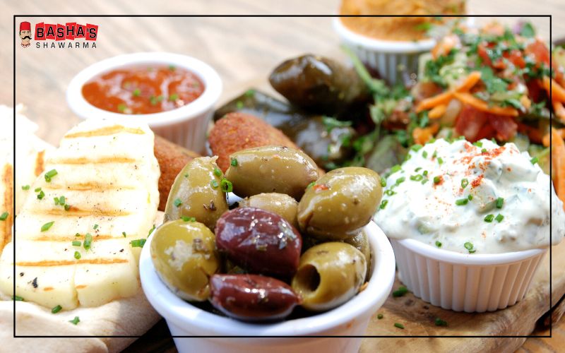 holiday mezze platter with green olives